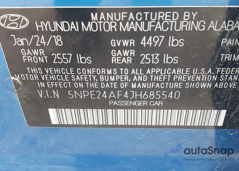 2018 Hyundai Sonata Se from USA, damaged, VIN 5NPE24AF4JH685540
